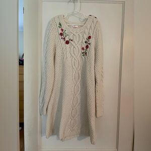 Cotton/wool sweater dress with floral embroidery by Hanna Andersson size 10